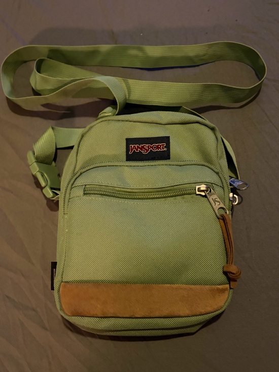 Jansport Handbags - Jansport Light Green Messenger Crossbody Bag with Brown Suede Trim